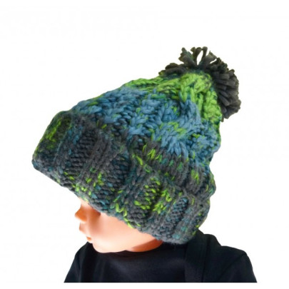Detská Čiapka Maxi PomPom Beanie Šedozelená